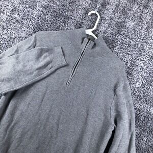 Polo Ralph Lauren Sweater Mens Medium Gray Cotton 1/4 Zip Mock Neck Pullover